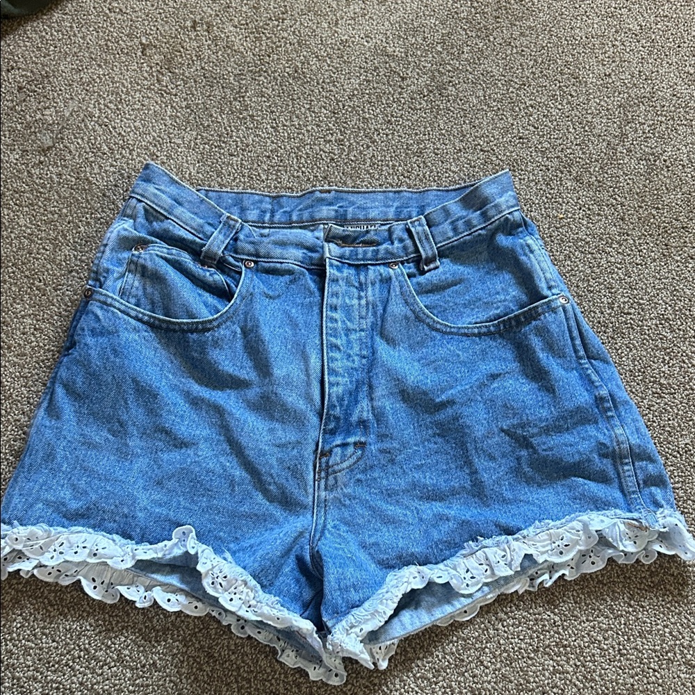 Vintage Denim Women's Shorts with Lace Trim